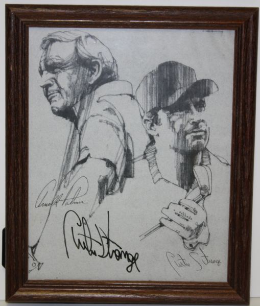 Framed Stencil Picture - Arnold Palmer and Curtis Strange signed by Strange