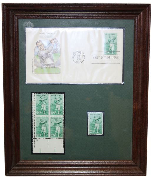 Framed Bobby Jones Stamps and 1st Day Postcard
