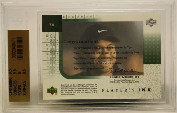 2001 UD BGS 9.5 Tour Ink Tiger Woods Autographed Players Ink Card-Listed By PSA as Rookie Card-Tough!