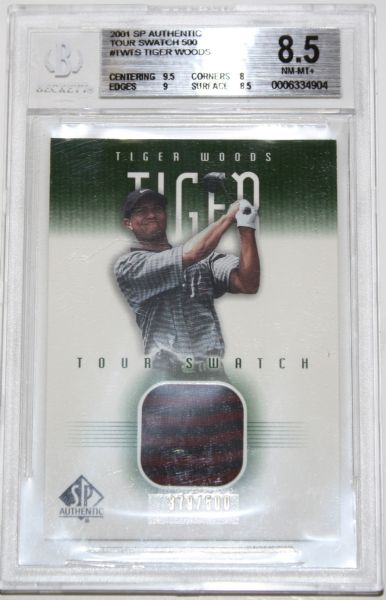 Beckett 8.5 Tiger Woods 2001 SP Authentic Jersey Card 