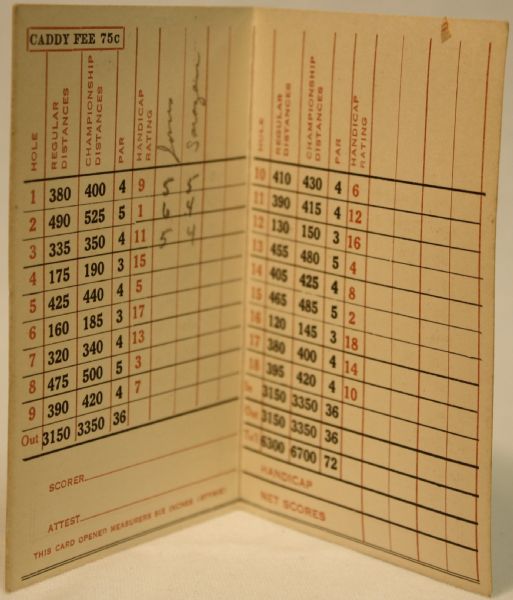 1936 Augusta National Golf Club Scorecard