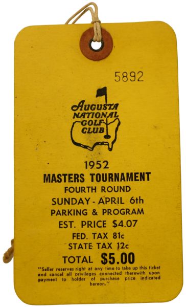 1952 Masters Sunday Ticket