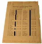 1946 Masters Tournament Sunday Pairing Sheet-*Caddy No. Only blacked out on Image Not on Original