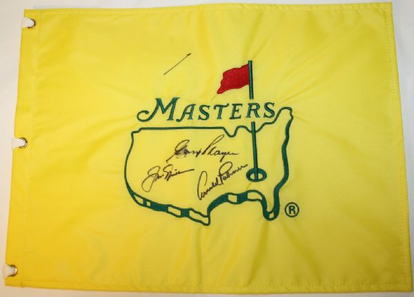 Arnold Palmer, Gary Player, and Jack Nicklaus Autographed Undated Masters Flag - The Big Three