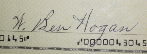 Ben Hogan Signed 1993 Check to Neiman Marcus Company