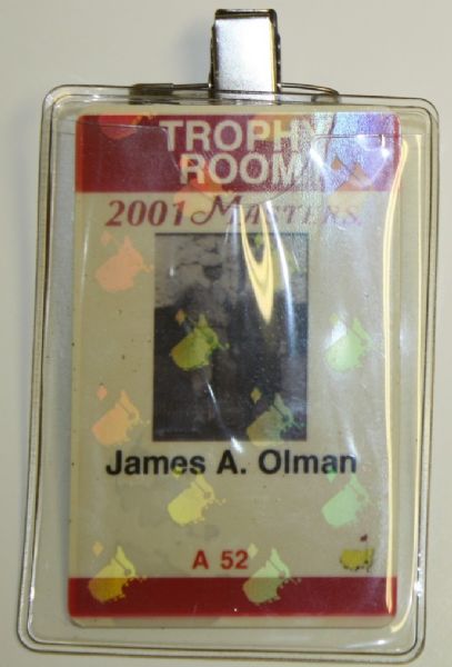 2001 Masters Trophy Room Badge - James A. Olman Tiger Woods victory. 