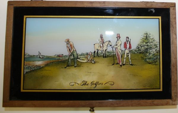 Vintage 'The Golfers' Wooden Case with Glass Top