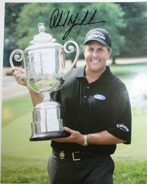 Phil Mickelson Autographed 8x10 with PGA Trophy