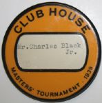 1939 Masters Tournament Clubhouse Pinback Badge - Issued to Bobby Jones Atlanta Neighbor