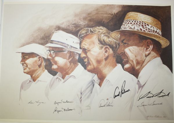 14L X 20 1/2W Golf Print Signed by Arnold Palmer, Sam Snead, and Byron Nelson