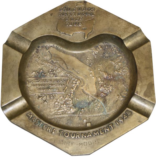 1948 Masters Tournament Gift - Brass Ashtray Depicting the Par 5 13th Hole Azalea