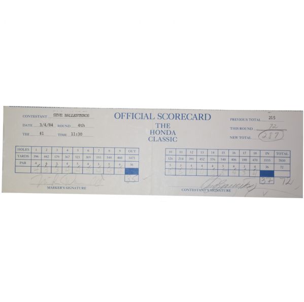 Seve Ballesteros Final Round 1984 Honda Classic Match Used PGA Scorecard - Contestant
