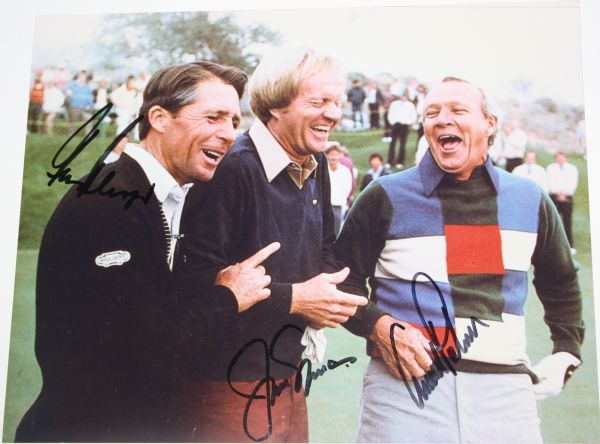 Big 3 Signed 8x10: Jack Nicklaus, Arnold Palmer, and Gary Player