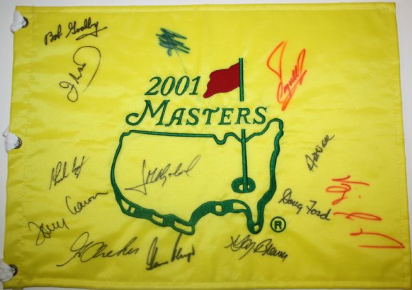 2001 Masters Embroidered Pin Flag Signed by 13 Champs