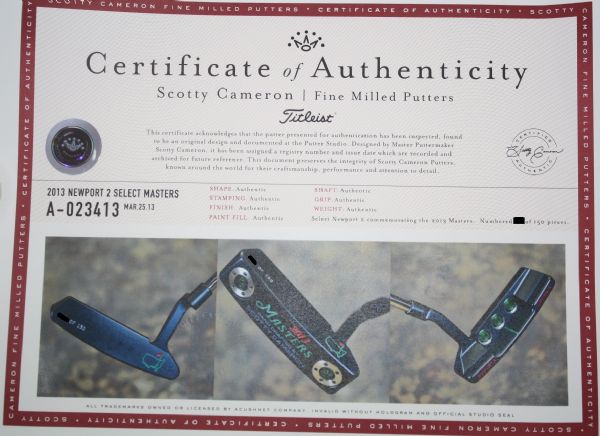 Scotty Cameron Special 'Masters' 2013 Edition Newport 2 Commemorative Putter - Numbered out of 150
