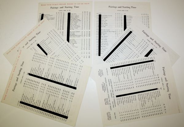 (6) Sunday Masters Pairing Sheets - One from Each of Jack Nicklaus Wins (1963, 1965, 1966, 1972, 1975, 1986)