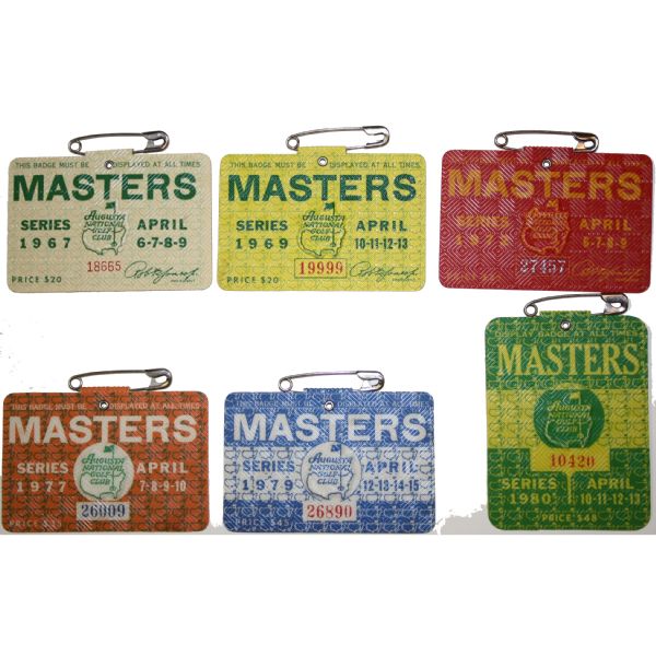 Lot of (6) Masters Badges - 1967, 1969, 1972, 1977, 1979, 1980