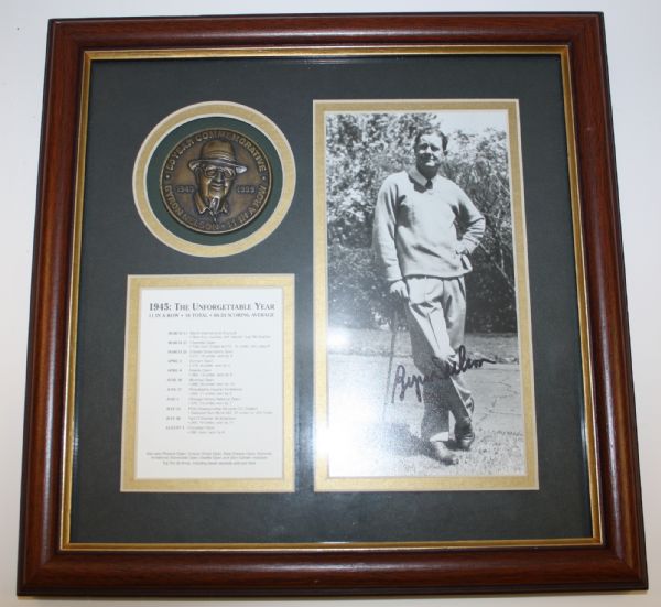 Framed Byron Nelson - Autographed 'Unforgettable Year' with Medal - 1945
