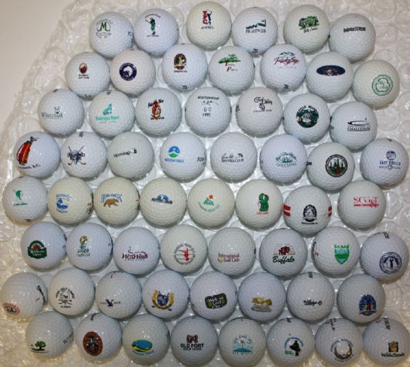 60 Different Logo Golf Balls from US, Europe Courses, and Tournaments