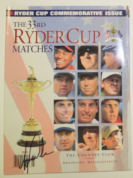 1999 Ryder Cup Team Signed Flag  with Tiger Woods on a Program (No Payne) JSA COA