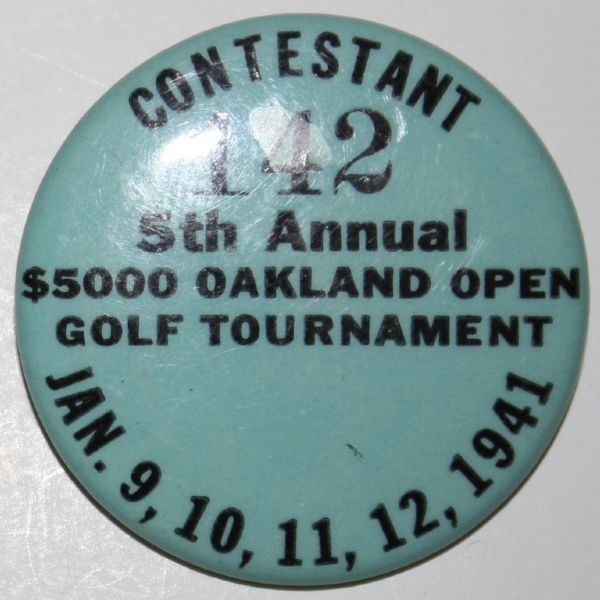 Felix Serafin's Contestant #142 Badge - 1941 Oakland Open