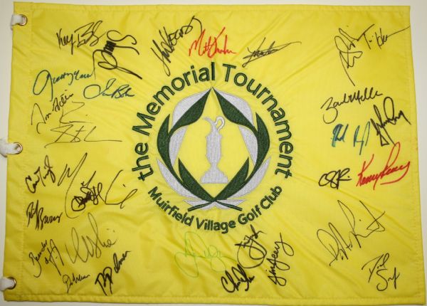 Memorial Pin flag Signed by 29 Stars including Kuchar, Barnes, Furyk, Perry, Immelman, and more JSA COA