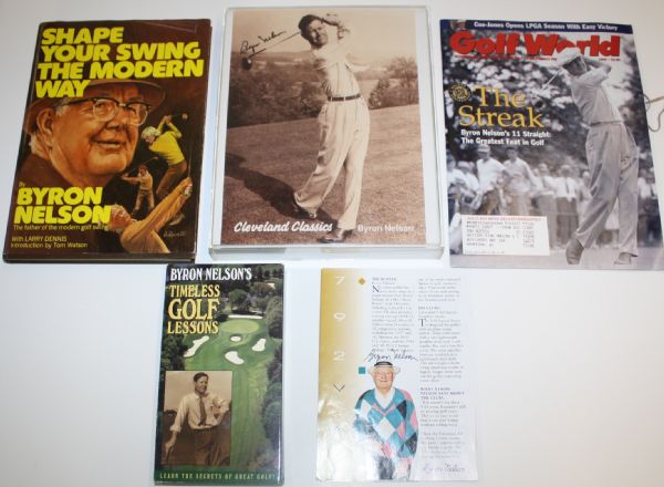 Byron Nelson Lot of 4 Items: Tape, Book, (2) Autographed items JSA COA