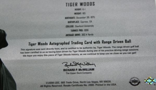 Tiger Woods UDA Range Ball Autographed Display 