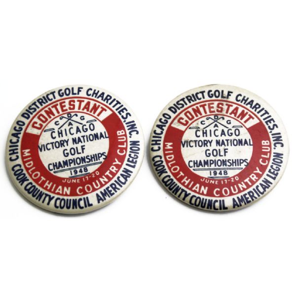 Lot of Two 1948 Contestant Badges -Chicago Victory National - Bobby Locke Winner