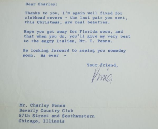 1957 ALS Letter from Bing Crosby to Charley Penna JSA COA