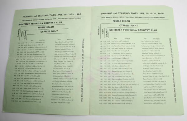 1960 Bing Crosby Program, pairing sheet ,Cypress Point Scorecard and Photo- Ken Venturi Win!