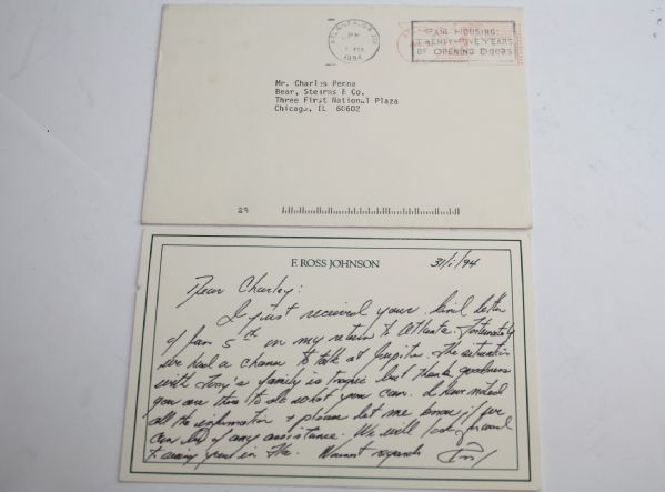 Nabisco  Dinah Shore Tape with Personal Letter from Co. Chairman F. Ross Johnson to Penna Family