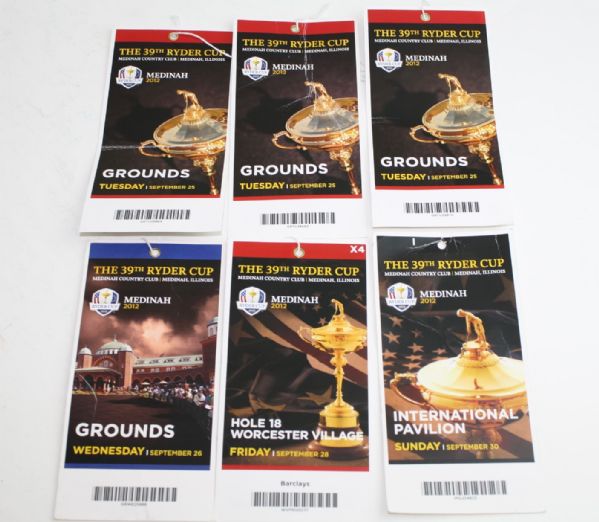 2012 Ryder Cup Package - 6 Tickets, 2 Programs, Pairing Sheet