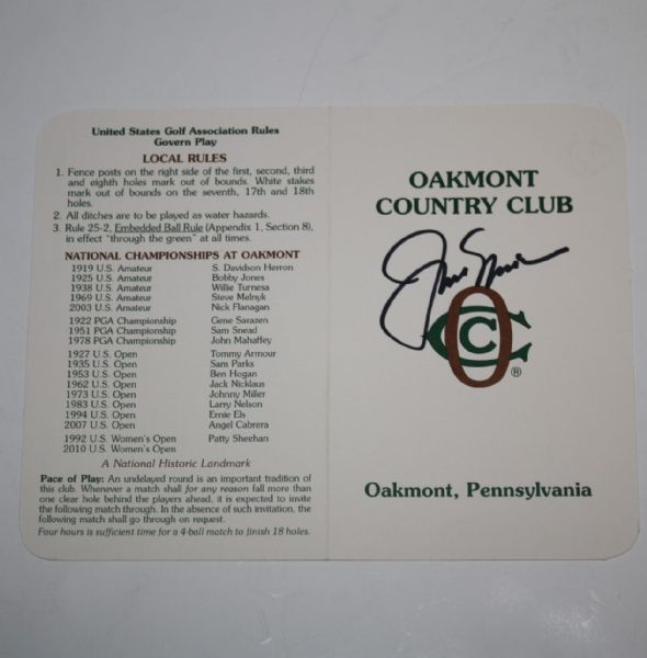 Jack Nicklaus Signed Oakmont CC Scorecard JSA COA