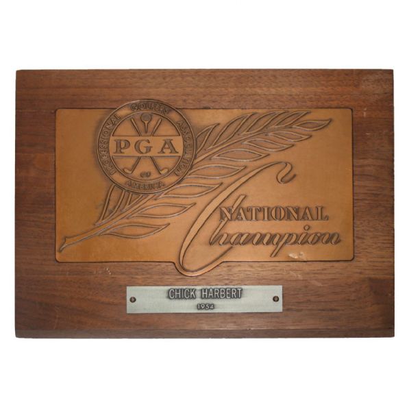 Chick Harbert 1954 PGA Champion Plaque With Letter From Daughter