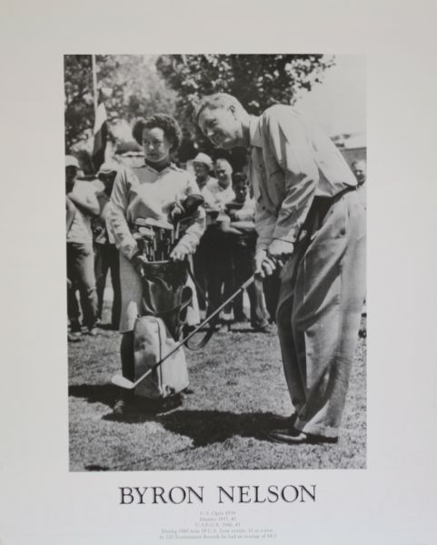 Byron Nelson Black and White Poster - Lists Byron's  Career Stats