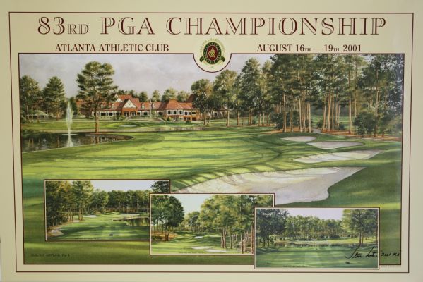 Lot of 3: 83rd PGA Championship Poster from Atlanta Athletic Club - 2001 - Artist Signed