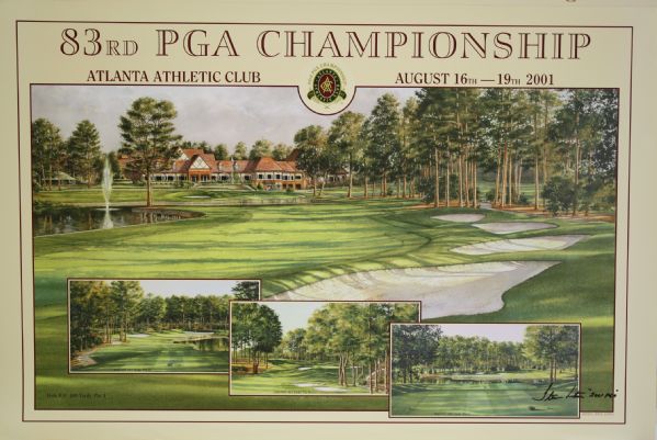 Lot of 3: 83rd PGA Championship Poster from Atlanta Athletic Club - 2001 - Artist Signed