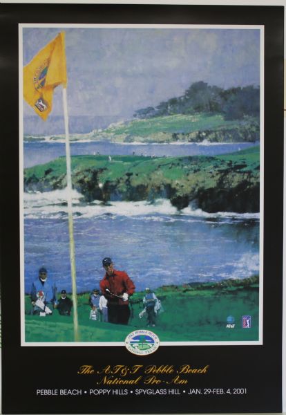Lot of 4: 2001 Pebble Beach National Pro-Am Poster-Tiger Depicted as Defending Champion