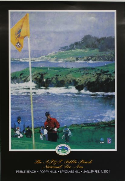 Lot of 4: 2001 Pebble Beach National Pro-Am Poster-Tiger Depicted as Defending Champion