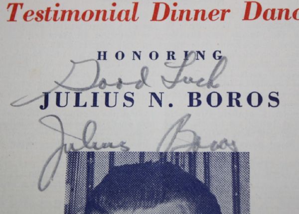 Julius Boros Signed 1952 Dinner Menu from Julius Boros Day JSA COA