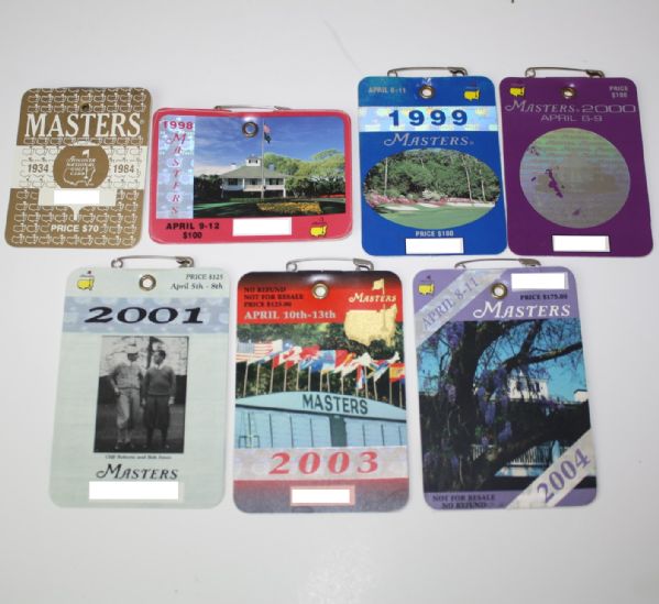 Lot of 7 Masters Badges: 1984, 1998-2001, and 2003-2004