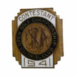 1941 US Open Contestant Badge - Craig Wood Champ- Colonial C.C. - Penna Family Collection
