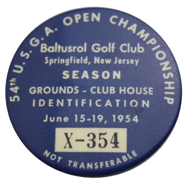 1954 US Open Grounds Badge - Baltusrol - Whitehead & Hoag Co. 