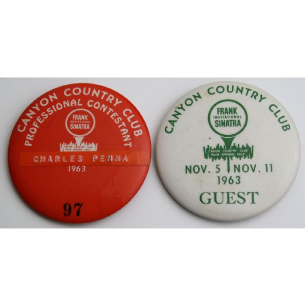 Charley Penna's 1963 Frank Sinatra Invitational Contestant Badge along with Guest Badge 
