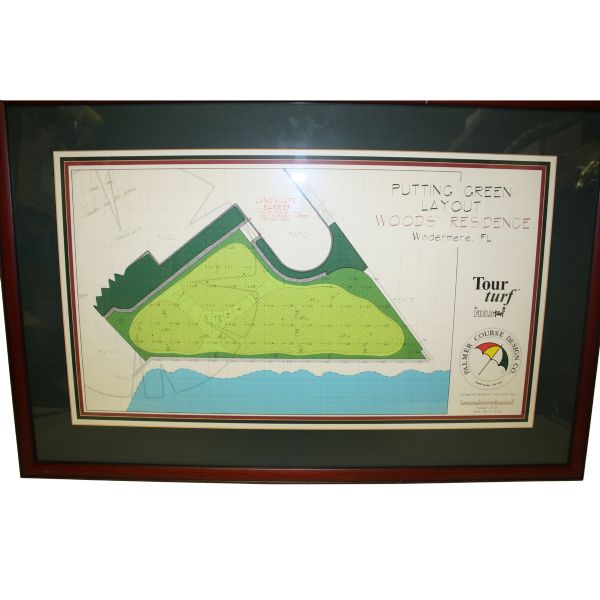 Autographed and Framed Orginal Design for Tiger Woods Home Putting Green-Best of the Best For Tiger Collector! JSA COA