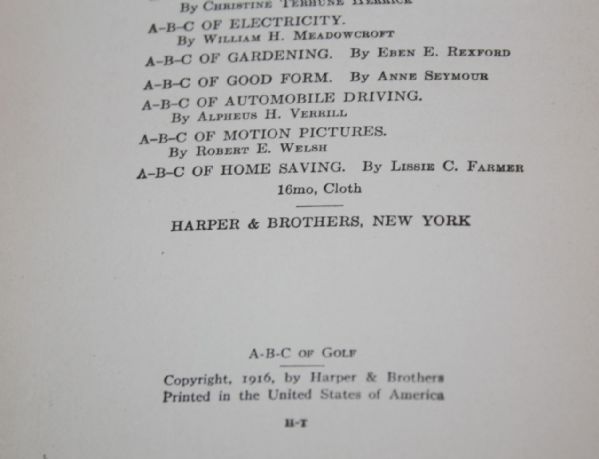 Golf Book - 'A-B-C of Golf' by J.D. Dunn - 1916