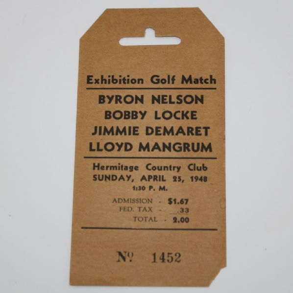 Exhibition Golf Match - Ticket Stub #1452 - Hermitage C.C. - 1948
