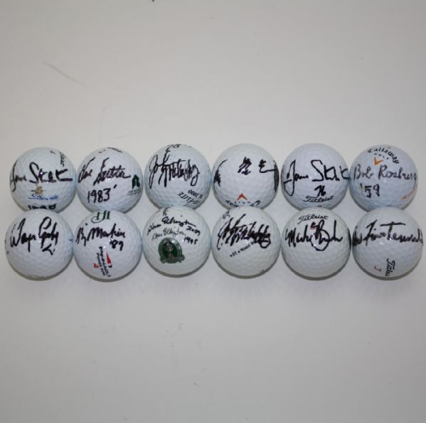 Lot of 12 PGA Winners Signed Golf Balls JSA COA