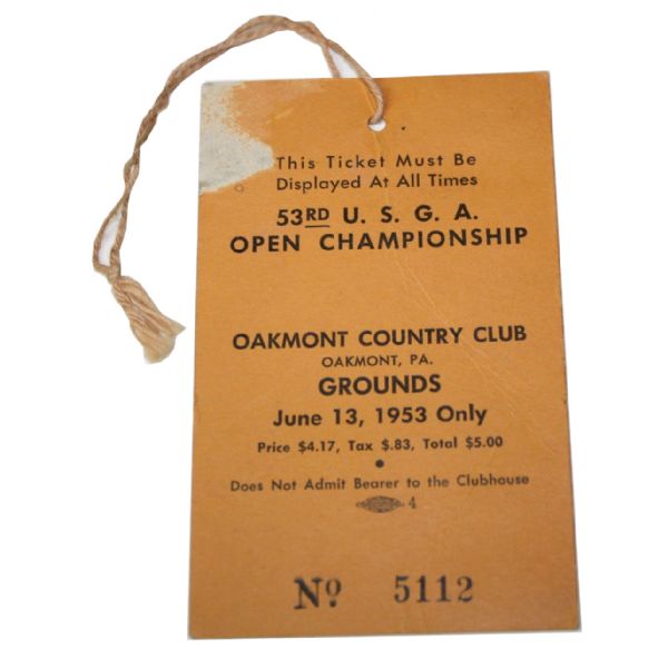 1953 US Open Ticket - Ben Hogan Winner